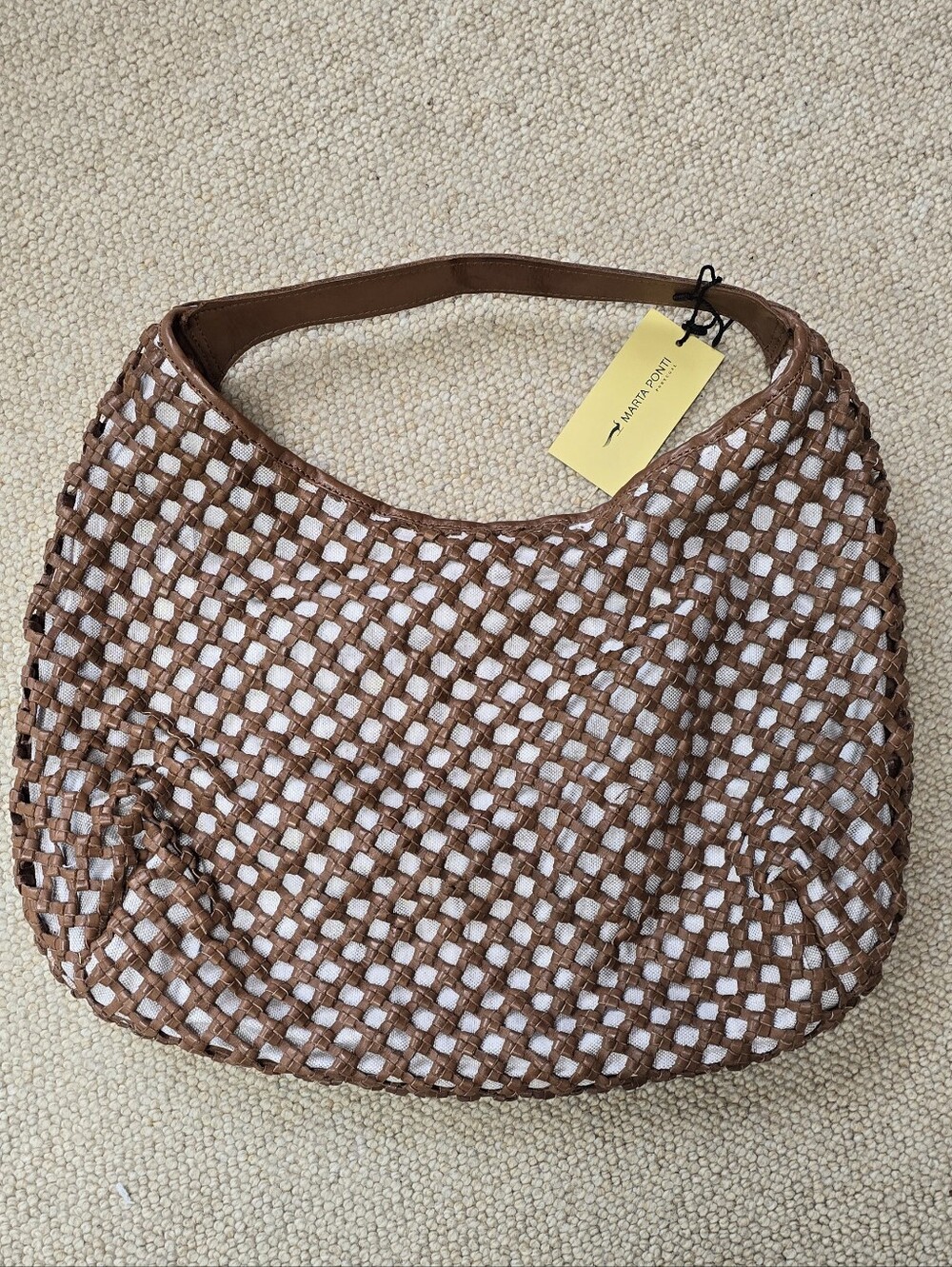 NWT Marta Ponti Woven Leather Hobo Bag - Brown